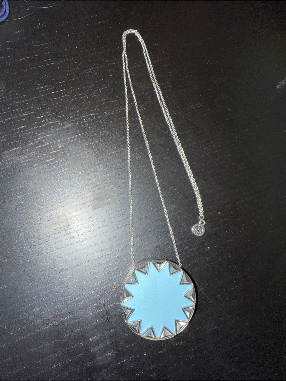 House of Harlow 1960 Leather Sunburst Pendant Necklace - silver and light blue